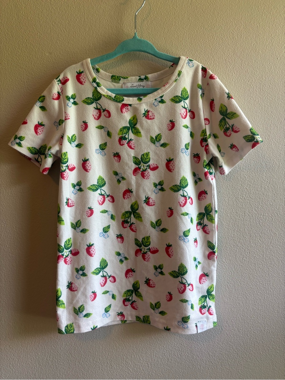 SweetHoney White Short Sleeve Tee with Pink Strawberry Print